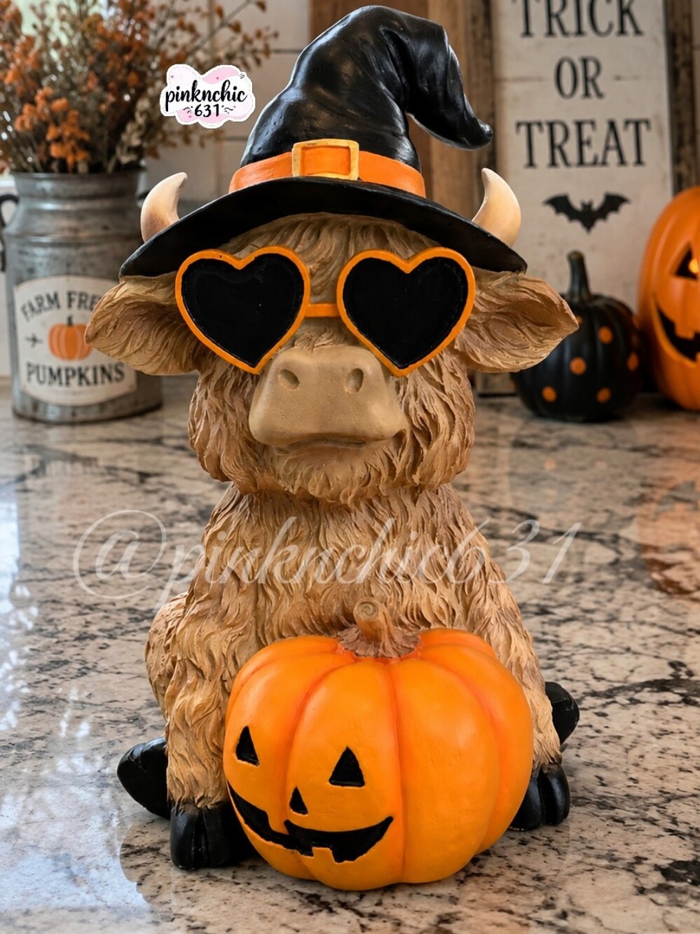 West Highland Cow Orange Sunglasses And Jack-o'-lantern Pumpkin Halloween Decor